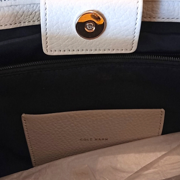 COLE HAAN Genuine Woven Detail Leather Large Tote Bag. Beige. NWT. Beautiful! - Picture 6 of 16